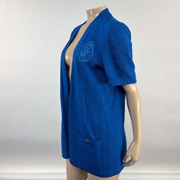 ST JOHN Collection Wool Santana Knit Cardigan Jacket Monogram Embroidered YY22 - Picture 3 of 6